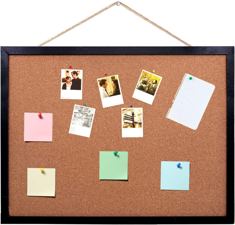 Black Cork Board Bulletin Board, 14.6″X 11″ Cork Board, Oak Wood Finish Frame, W