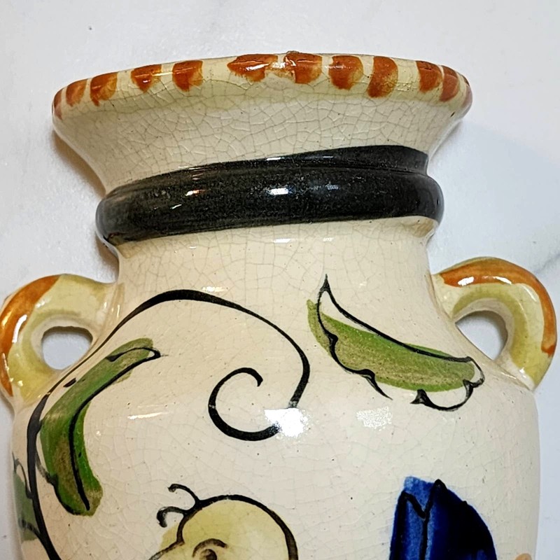 Vintage Japan Floral Bird Wall Pocket Vase Hand Painted Urn Shape 1940s gallery