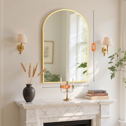 24X36 Inch Arched Bathroom Mirror for Wall, Vanity 36"L x 24"W Gold-arched gallery
