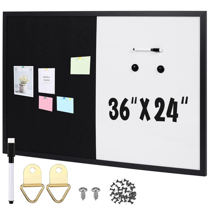 Ireer Framed Bulletin Board 36 x 24 Inches Magnetic Cork and Whiteboard Combo Dr