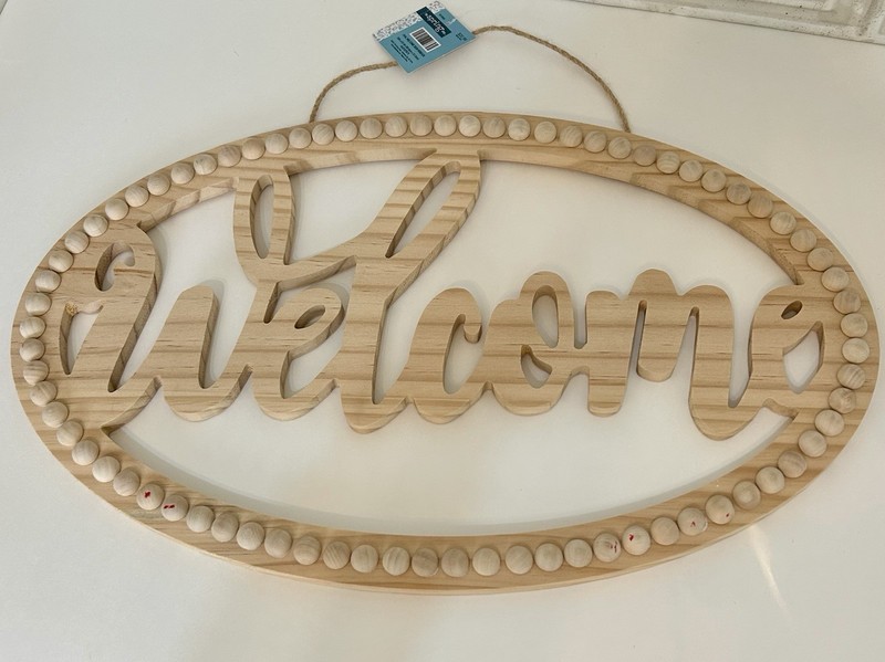“Welcome” Oval Beaded Wood Rustic Farmhouse Wall Decor Plaque