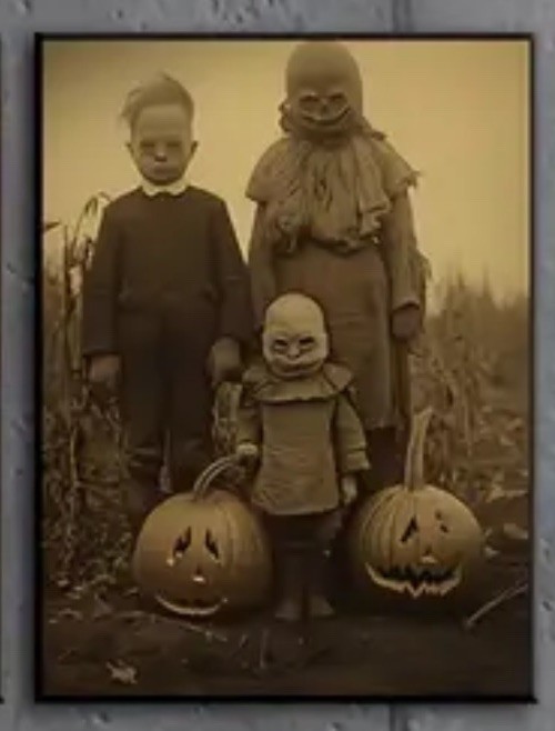 Vintage Halloween Canvas Art, Family Photo Creepy, Scary, Retro – 11″ X 15″
