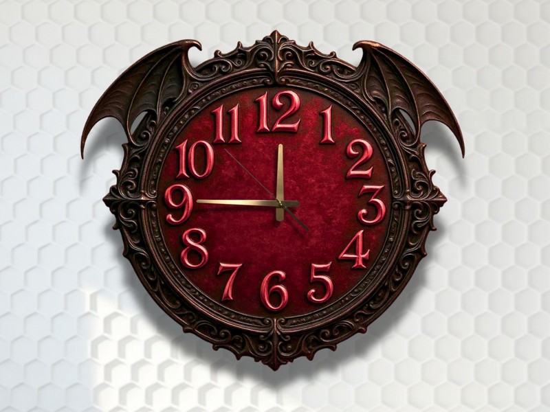 Gothic Dragon Wing Wall Clock Acrylic UV Print Handmade – Choose Color