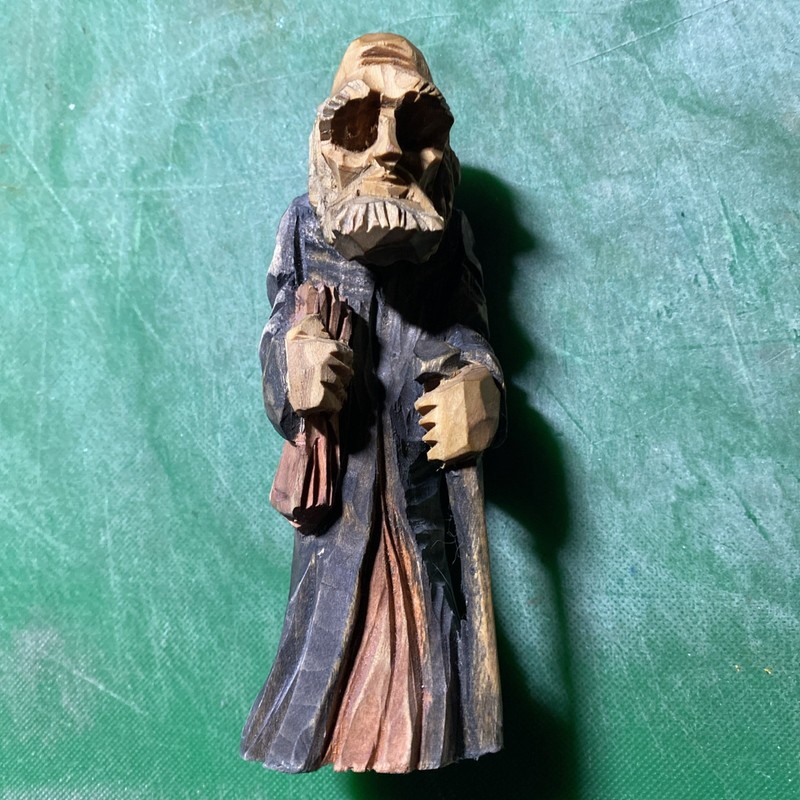 Vintage Lucky Jew Hand Carved & Hand Painted Wooden Statue 5.25″ Tall