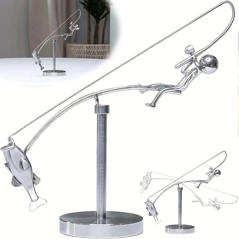 Kinetic Fishing Sculpture The Fisherman Balancing, Balance Art for Your Space US