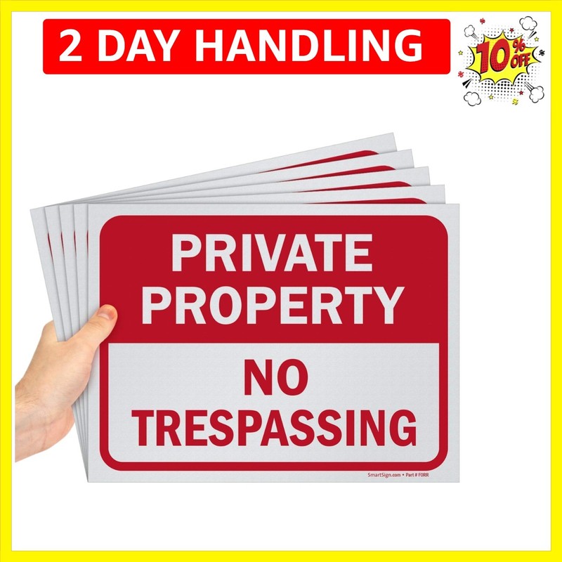 Private Property No Trespassing Sign, 9″ x 12″ Polystyrene Plastic Pack of 5 …