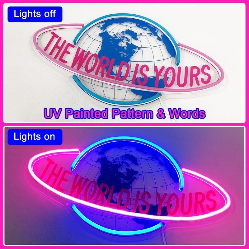 Neon Wall Sign - 'The World Is Yours' LED Light for Bedroom, Game Room, Office D gallery