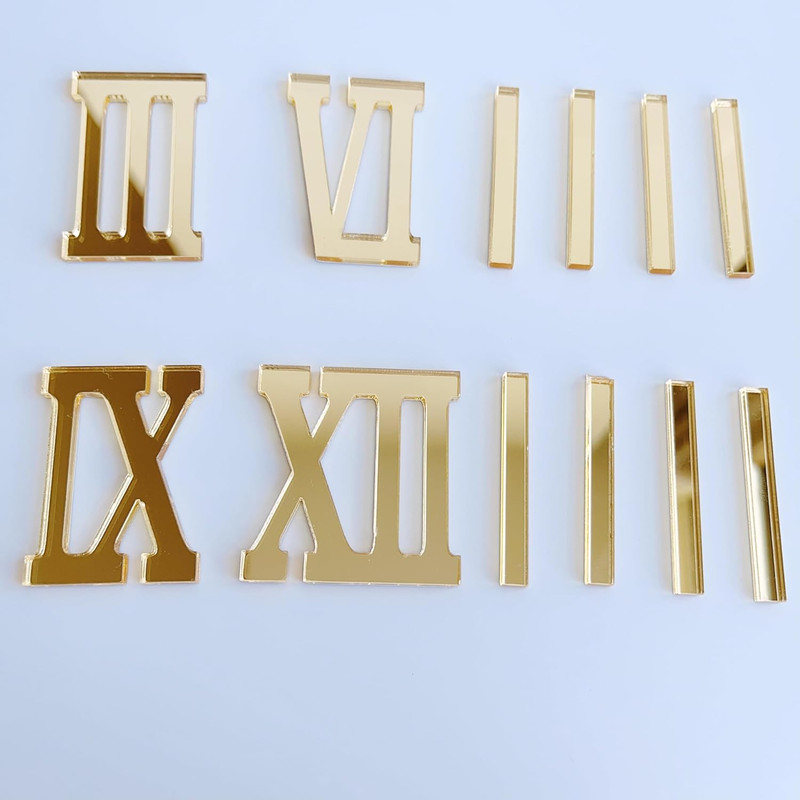 12-Piece Roman Numerals Mirror Gold Wall Clock DIY Kit gallery