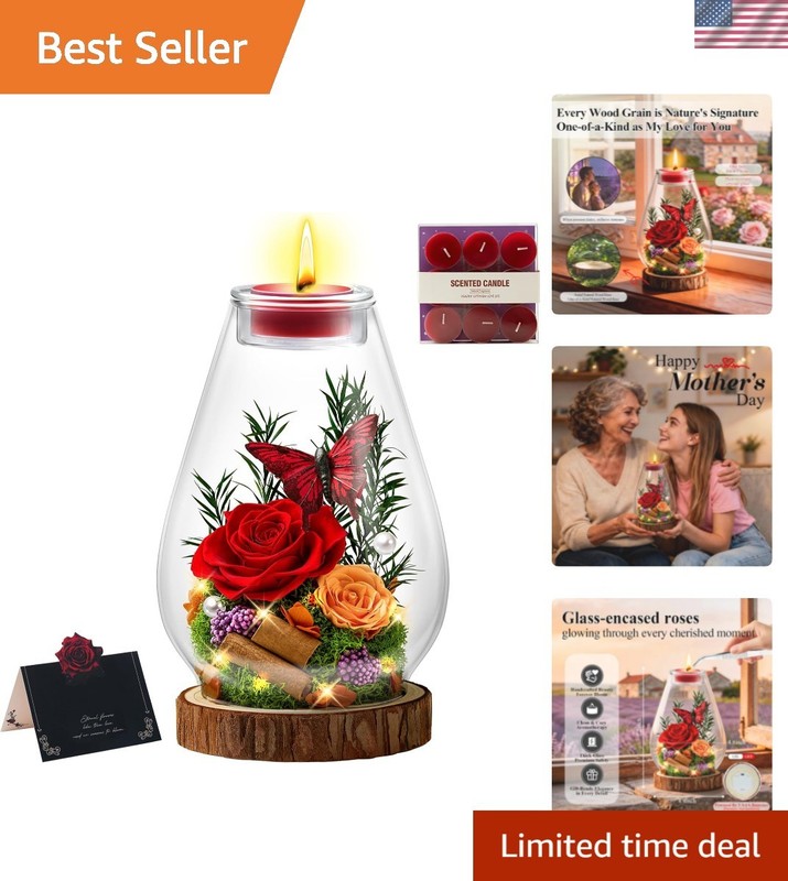 Birthday Gifts for Women Preserved Flowers Red Roses Candle Holder in Glass D…
