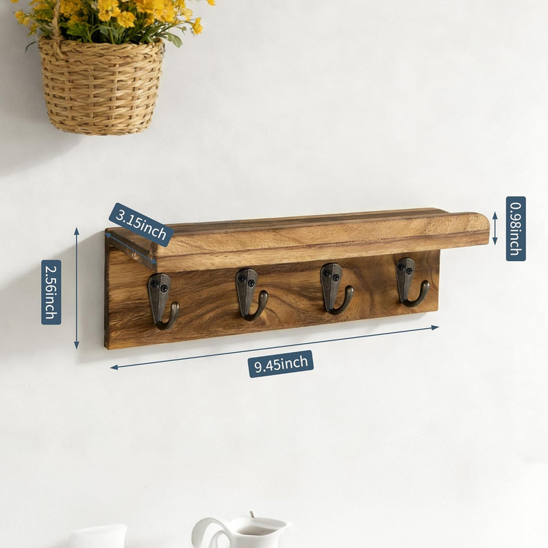 Key Holder Wall Mount, Rustic Wood Key Holder for Wall with 4 Hooks for Key Hang gallery