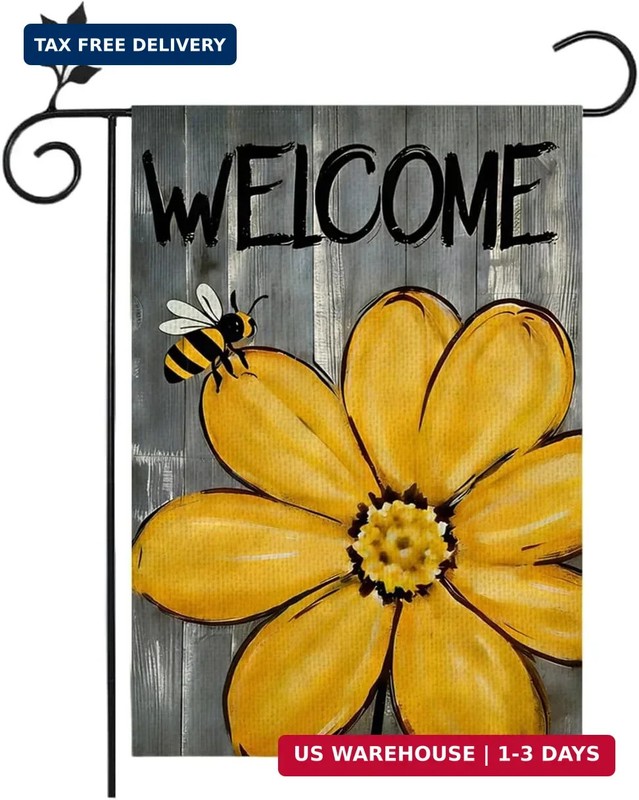 Bee Sunflower Spring Summer Garden Flag 12×18 Inch Double Sided Outside, Welc…