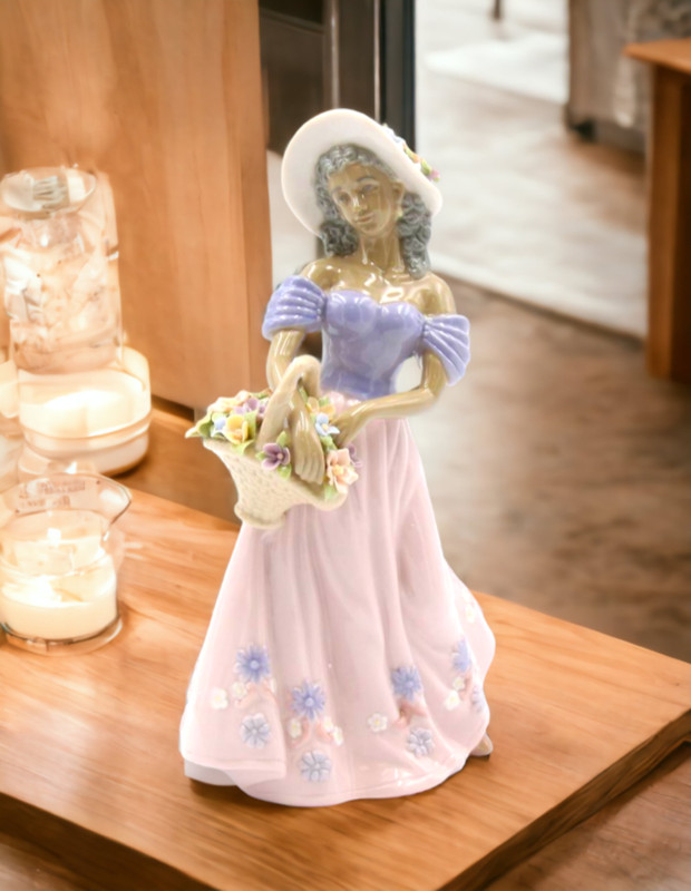 Ceramic African American Lady With Flower Basket Figurine, Home Décor, Gift for