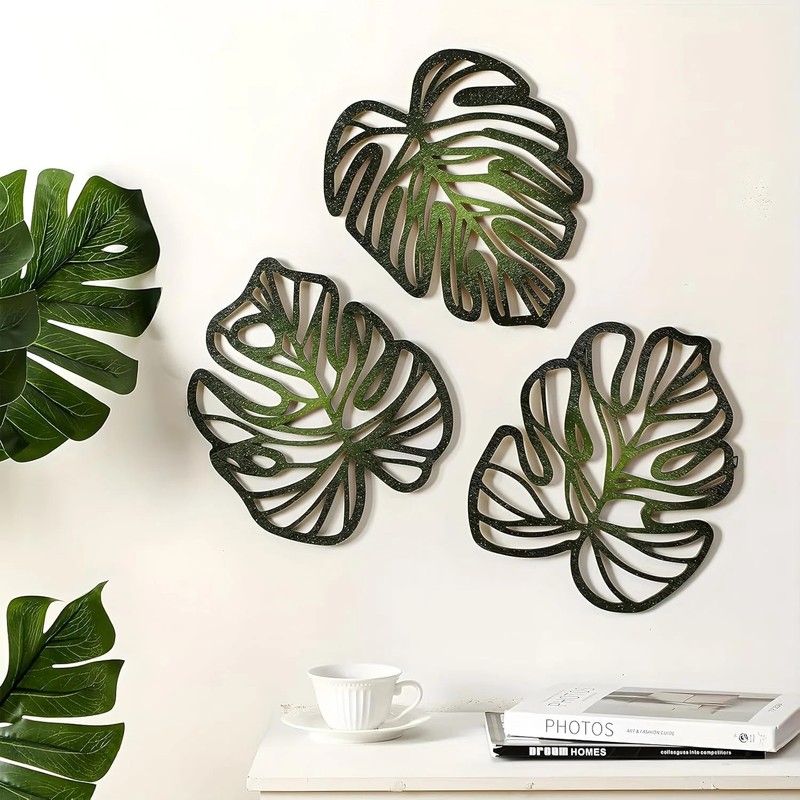 Palm Leaves Wood Wall Decor, 3Pcs Tropical Wall Art Jungle Decor, Wooden Natural
