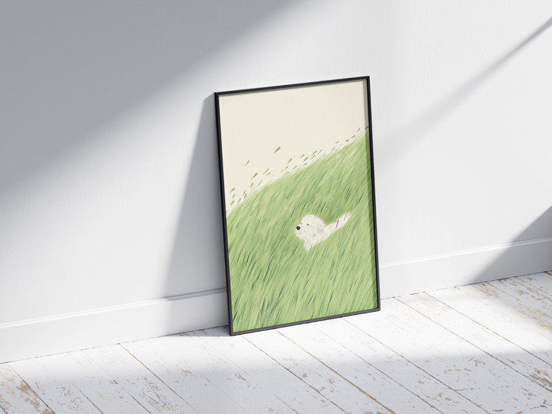 Dog in Tall Grass Poster, Cute Puppy Wall Art, Peaceful Nature Home Decor Print gallery