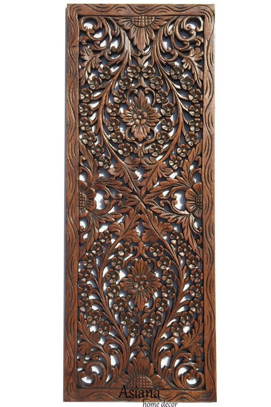 Leaf Floral Wood Wall Art. Carved Wood Wall Decor Panel. 35.5″x13.5″