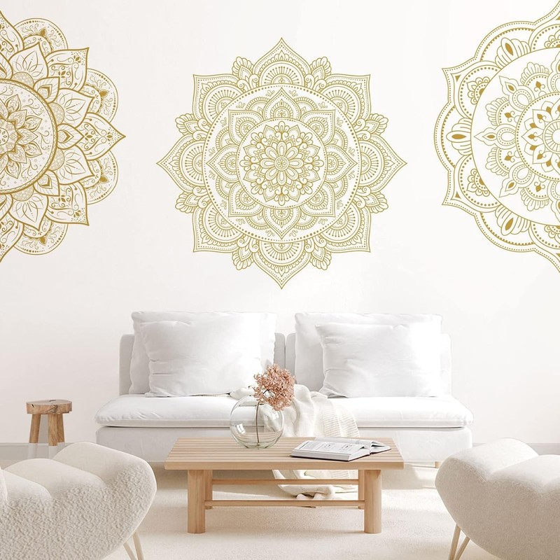 4 Pcs Gold Half Mandala Wall Decal Boho Mandala Sticker Lotus Flower Vinyl Wall gallery