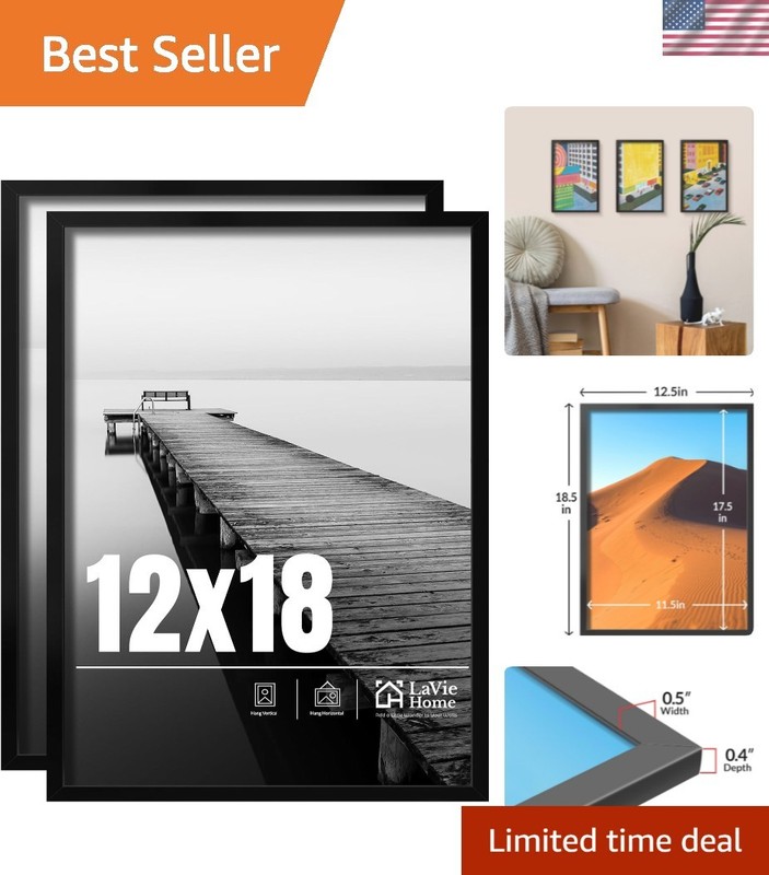 12×18 Picture Frame 2 pack, Display Pictures 12 x 18 Poster Frame, 12×18 Blac…