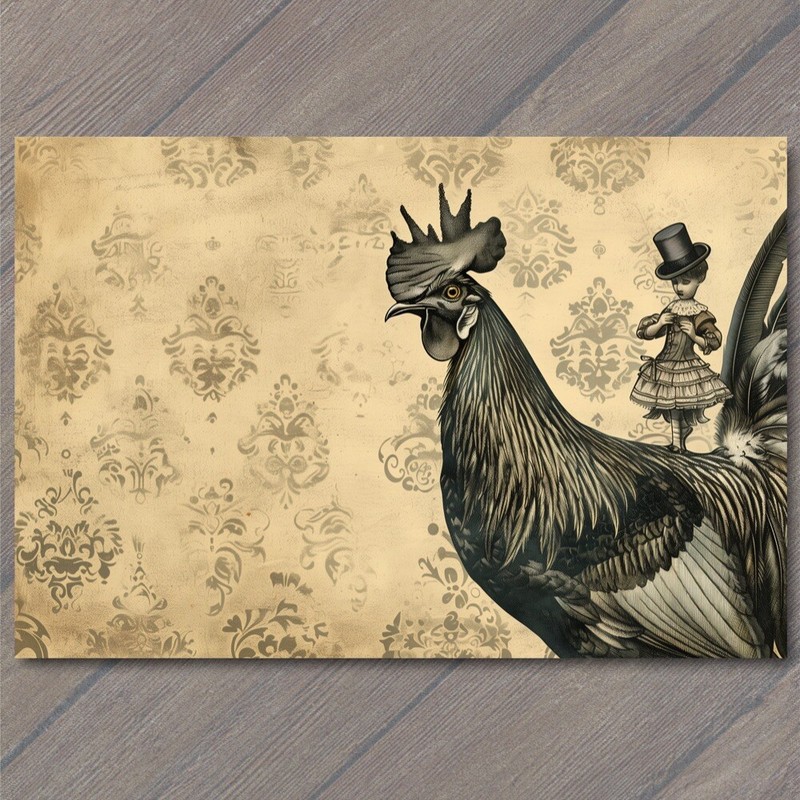 Art Print Rooster Chicken Victorian Pattern Fancy Bird Girl Weird Strange Funny