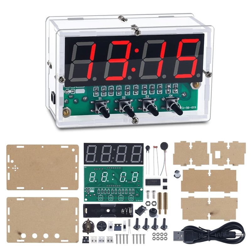 Compact Rechargeable LED Digital Clock Kit - Ideal for DIY Electronics Projects gallery