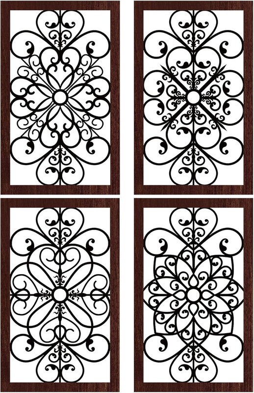 4 Pieces Thicken Rustic Wall Decor Modern Farmhouse Wooden Hollow Carved Design