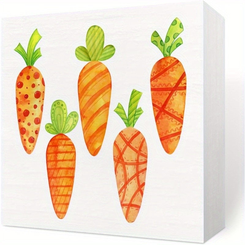 Playful Patterned Carrots Wooden Box Sign Farmhouse Home Art Decoration Gift