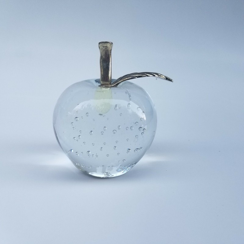 Apple Art Metal Glass Fruit Ornaments Desktop Statue Decorative Paperweight Leaf