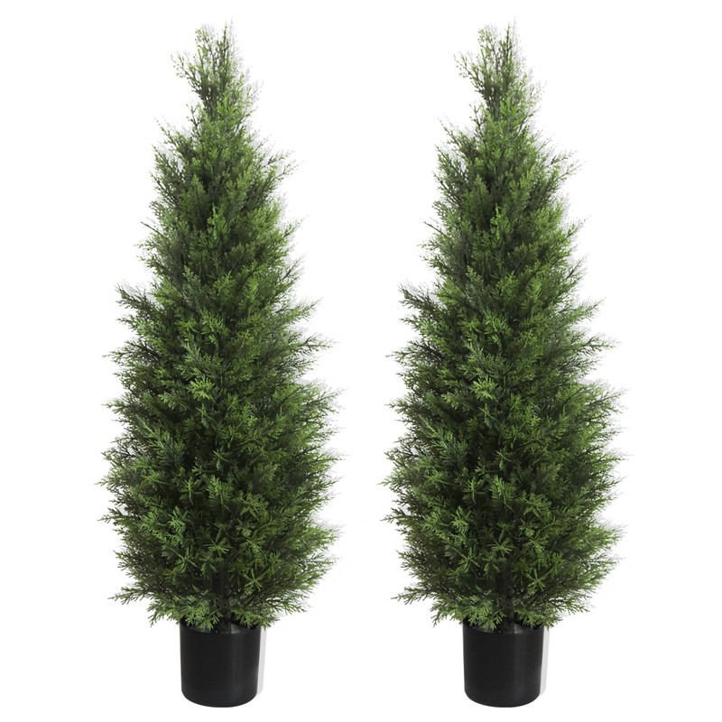 4ft Artificial Cypress Trees 2 Pack Fake Evergreen Plant for Outdoor Decor