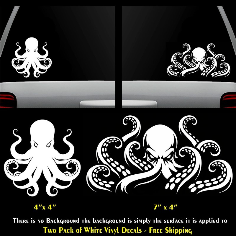 Octopus Kraken Two White Vinyl Decals Car Truck Windows Laptop Tablet