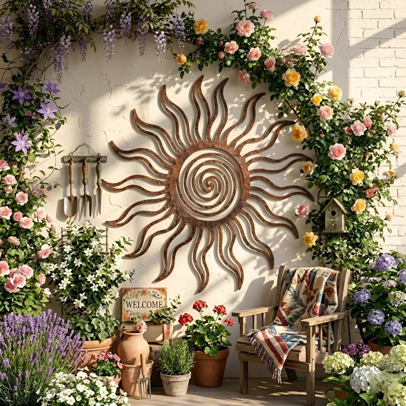 Rustic Sun Metal Wall Art, Spiral Sun Garden Decor, Outdoor Yard Art,Garden Gift