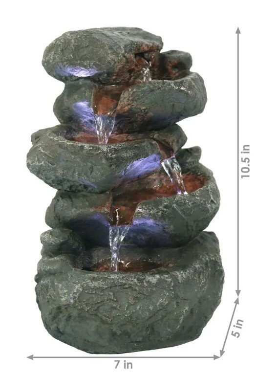 Sunnydaze Decor® Stacked Rocks Tabletop Fount Light Grey w/LED Light gallery