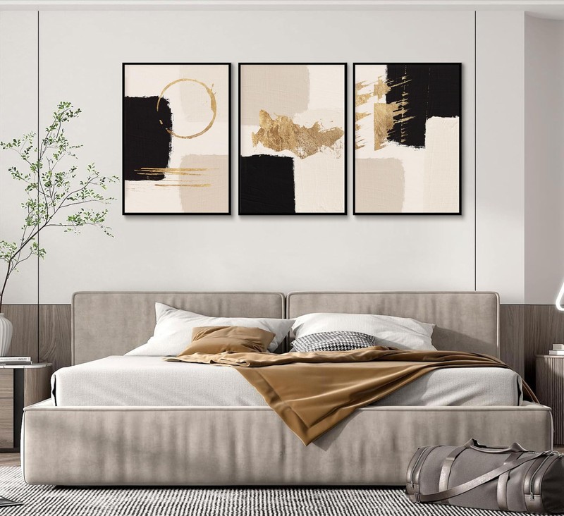 3pcs Black Gold Abstract Wall Art Bohemian Simple Geometric Canvas Poster Pri... gallery
