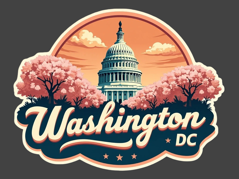 Washington DC Sticker Vinyl Decal Capitol Building Cherry Blossoms Retro Travel