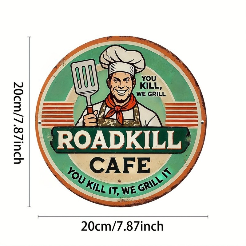 Tin Metal Signs Roadkill Cafe Vintage Metal Aluminum Wall Art Sign, 8x8 Inches gallery