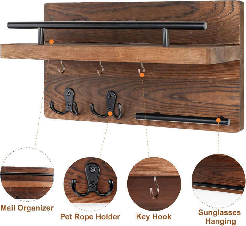 Wall Mounted Key Holder/Hangers for Wall Decorative with 5 Key Hooks, Wooden Mai gallery