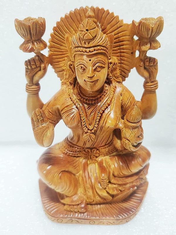 Pure Sandalwood Goddess Laxmi Statue for Home Decor Showpiece Laxmi Idol 4”