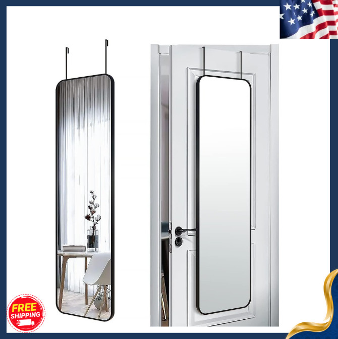 New 47x14 Full Length Mirror, Wall Mounted Aluminum Frame, Black