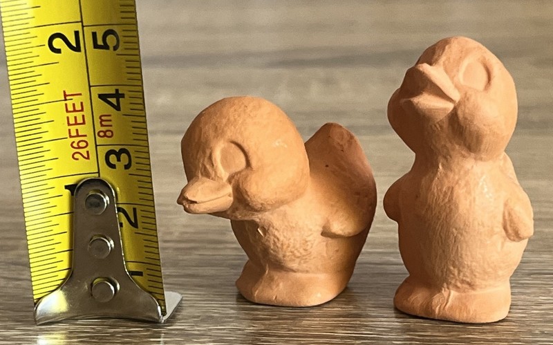 2 Miniature Terracotta Clay Ducks Chics Birds Statues Figurine 4 & 4.5cm 2” Vtg gallery