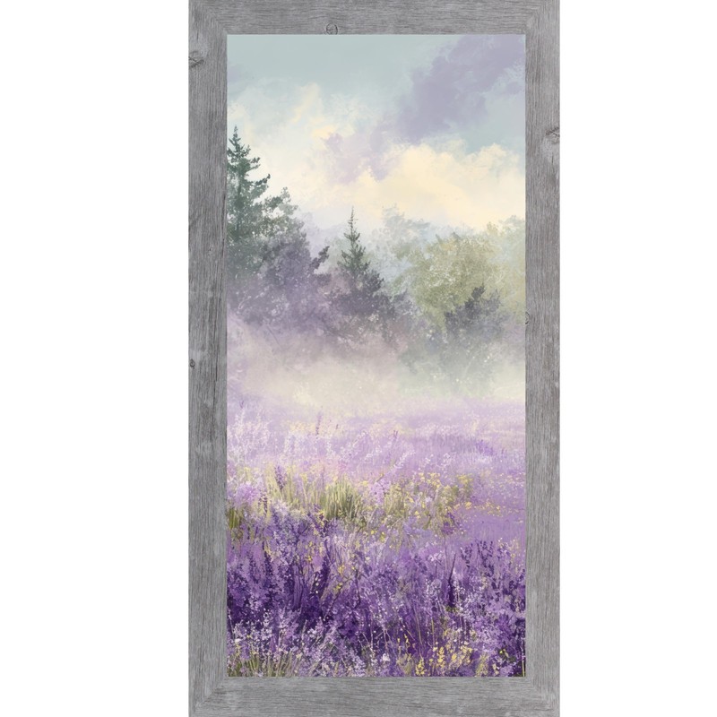 Lavender Field Left Panel Floral Framed Wall Art Misty Purple Wildflower Decor