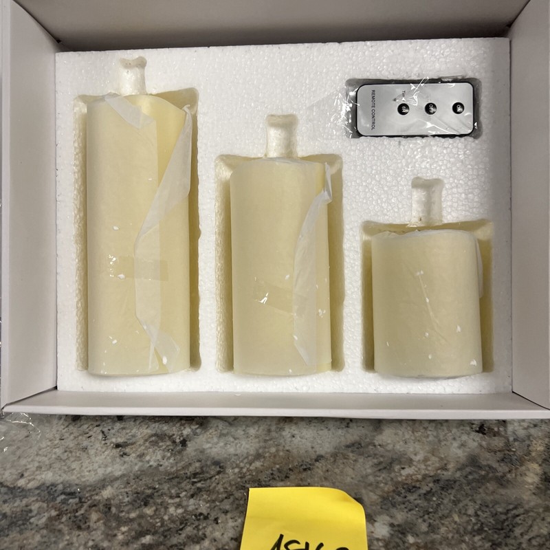 Home Reflections S/3 Flameless Pillars Candles Remote Ivory 8” 6” 4”