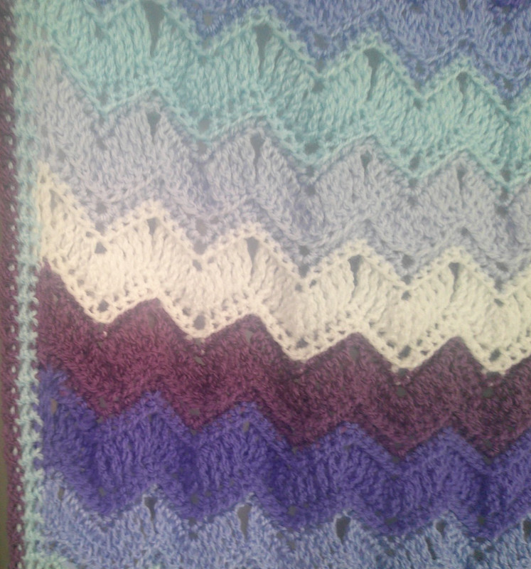 Handmade Crochet Afghan Mid-Weight Throw/Blanket Purple Blue and White 42” x 72” gallery
