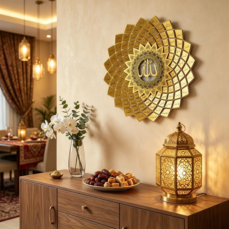99 Names of Allah Islamic Wall Art, 3D Handmade Gold Metal Arabic Calligraphy... gallery