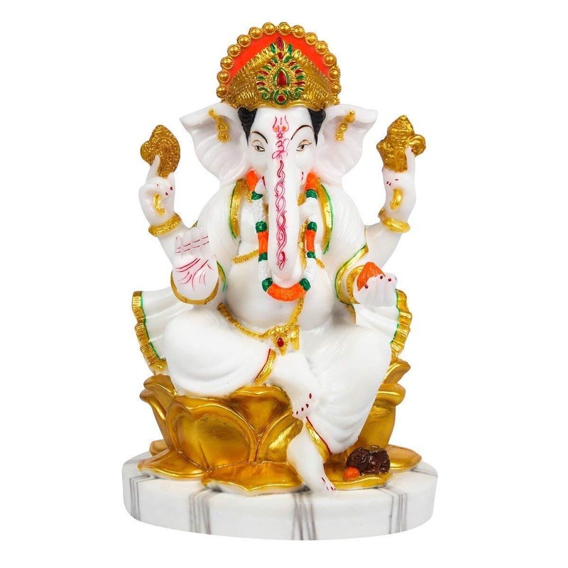 Marble Dust Lord Ganesha Ganpati Bappa Vinayak Idol Figurine Statue 9.5 Inches