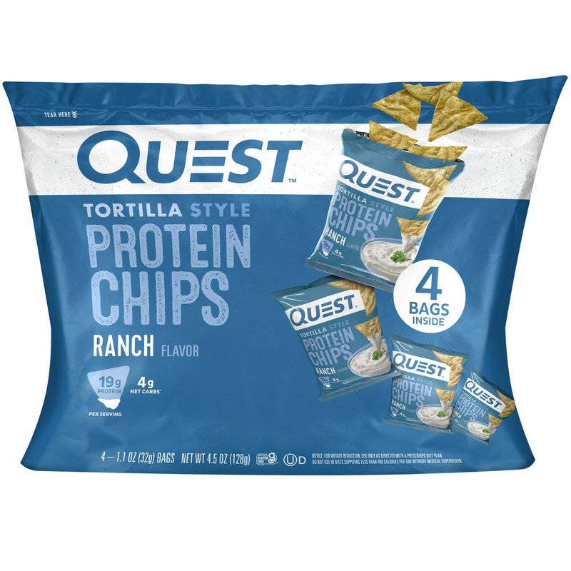 Quest Tortilla Style Protein Chips, Ranch, Baked, Gluten Free, 4 Count..