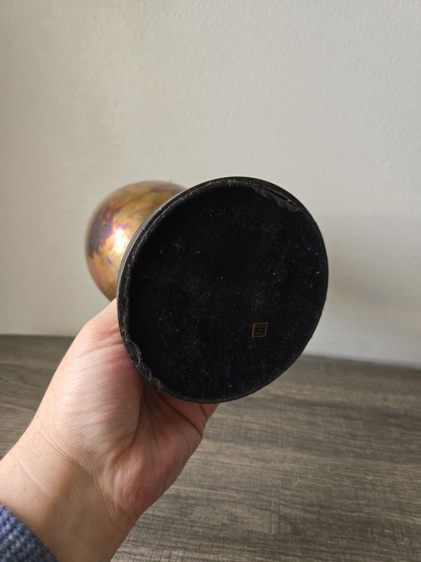 Vtg MCM Brass Egg Sculpture 8.5" - Flame Patina Iridescent Rainbow India 2lb+ gallery