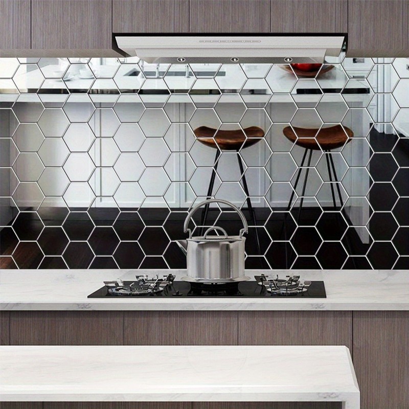 72Pcs Hexagon Mirror Stickers Splicing Decor for Hallway Stair & Entryway gallery