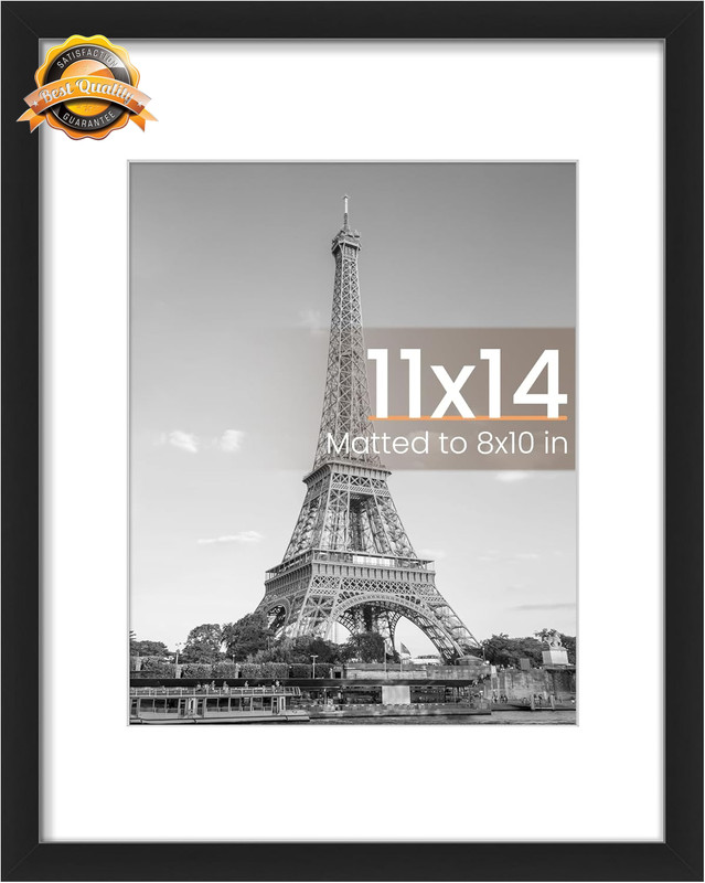 11×14 Picture Frame Black Wall Hanging Photo Frame Fits 8×10 with Mat
