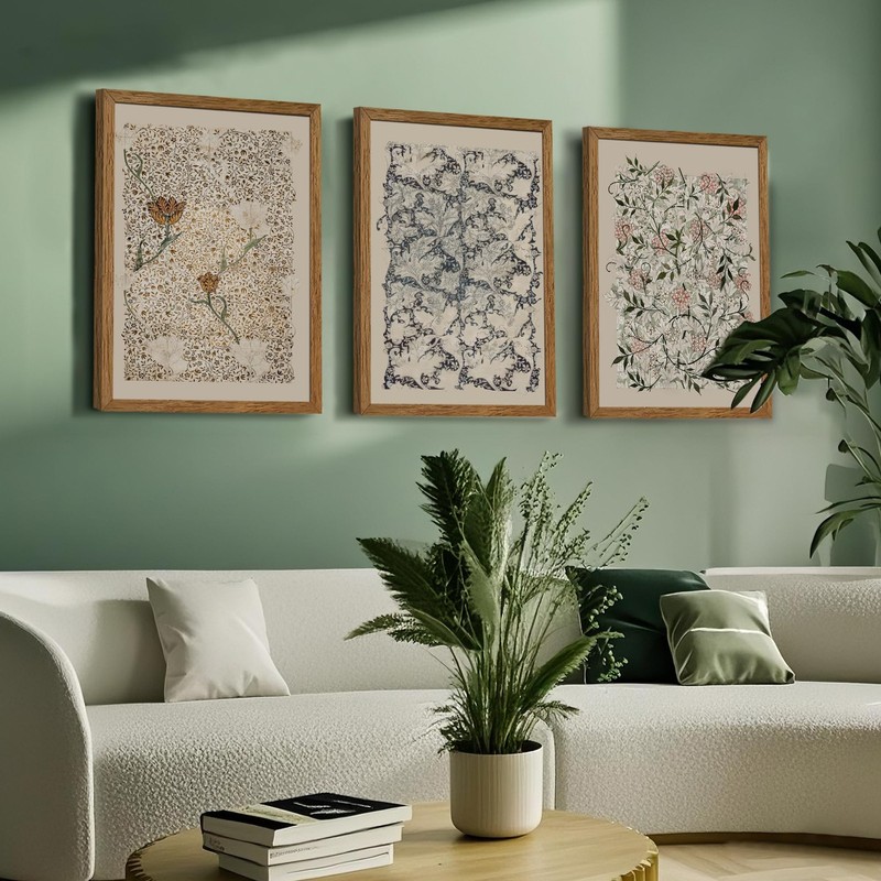 Krtoni 3PCS Framed Vintage William Morris Wall Art, Neutral Abstract Floral C... gallery