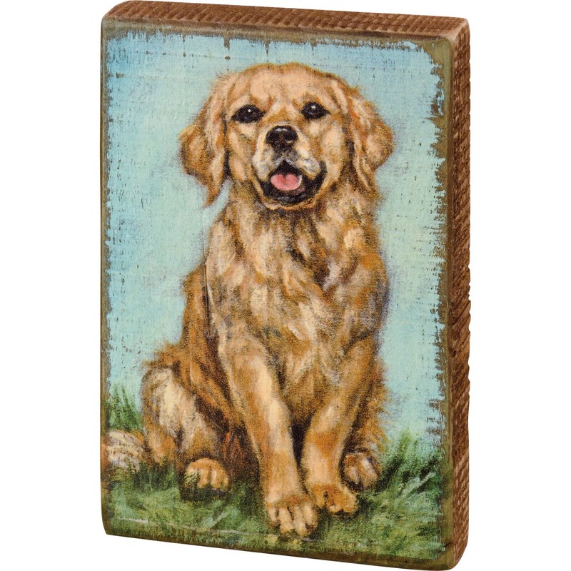 Primitives by Kathy Golden Retriever Block Sign Home Decor Tier Tray Dog Gift