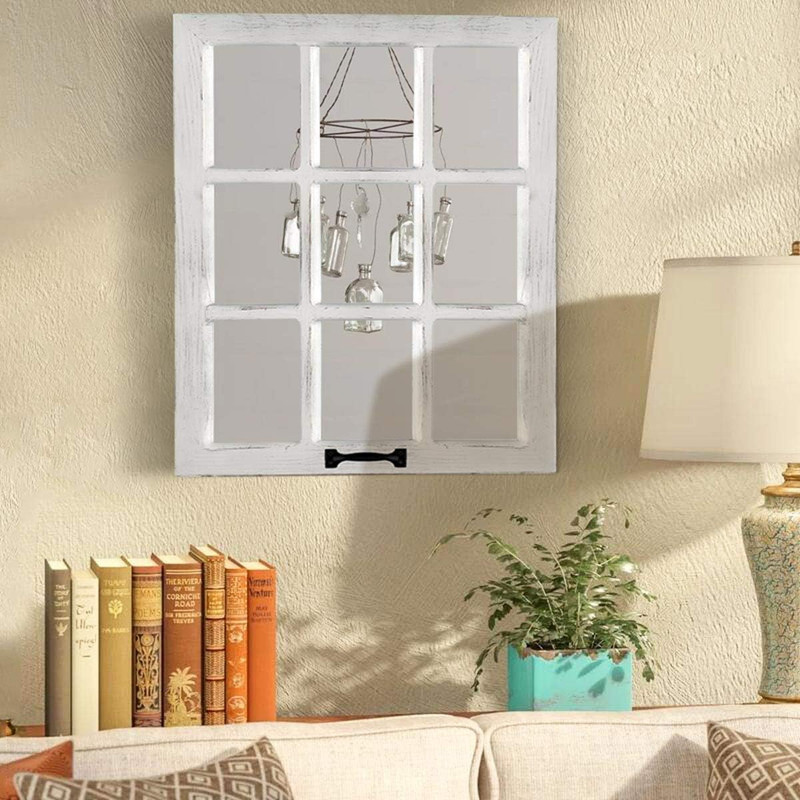 Decorative Wall Mirror-Distressed Wood Windowpane Mirror- Farmhouse Mirrors for