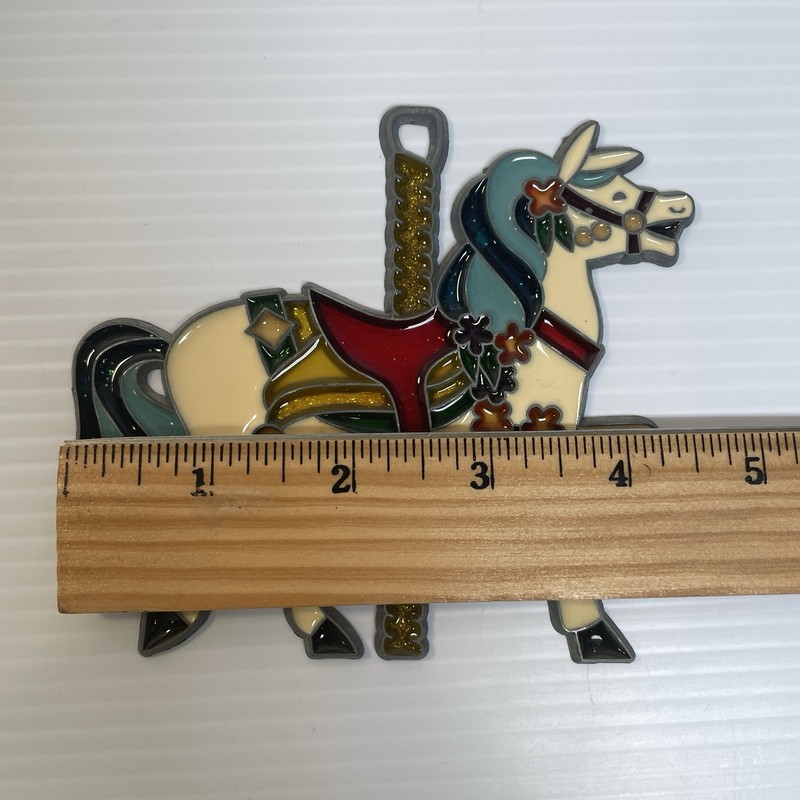 Vintage Stained Glass Metal Carousal Merry Go Round Horse Sun Catcher Set of 2 gallery